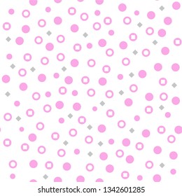 Seamless vector print with peas. Pink and gray geometric elements on a white background. Abstract Geometric Background. Template for packaging, notebooks, cards, wallpaper, textiles and other uses.