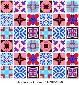 Impresión vectorial sin inconvenientes con azulejos cuadrados. Fondo en estilo de mosaico. Mosaico con ornamento geométrico. Diseño para textiles, cerámica, papel y otras superficies. 