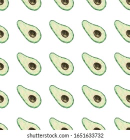 Seamless vector print with tasty green vegan avocado. colorful pattern with low polygonal vegetable. geometric illustration on white background in low poly crystal style. triangulation package design