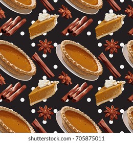 Seamless Vector Pumpkin Pie With Cinnamon Pattern