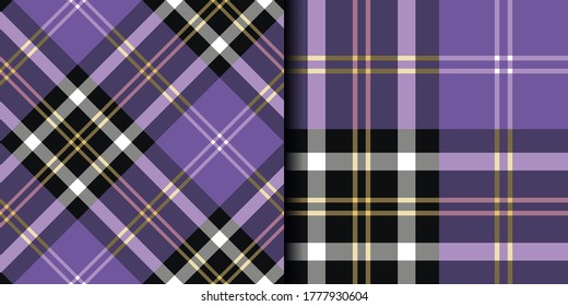 Seamless vector purple and black plaid patterns