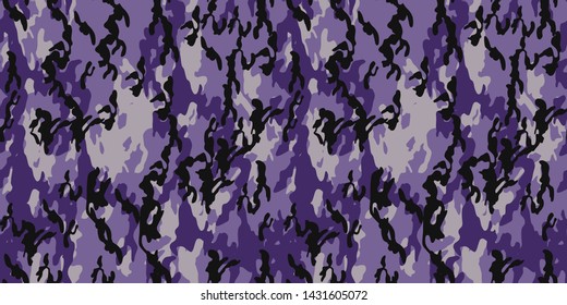 Seamless vector purple camouflage pattern. Military/ uniform/ army horizontal background. For fabric, textile, design, avertising banner.