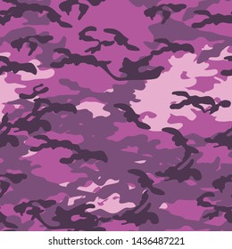 Seamless vector purple camouflage pattern. Military/ uniform/ army background. For fabric, textile, design, advertising banner, cover, wrapping.
