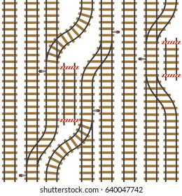 Seamless vector railroad pattern. Top view path background. Urban map plan. Roadmap rail illustration.