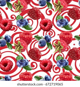 Seamless Vector Raspberries And Bilberries Pattern