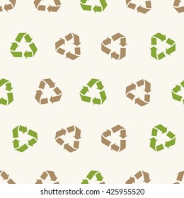 Seamless vector recycling sign pattern for packaging and print. Recycle symbol pattern
