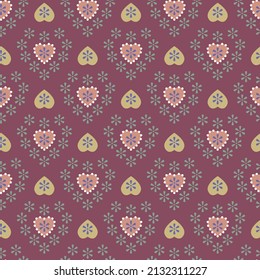 Fondo rojo vectorial sin inconveniente con corazones y flores. Día de San Valentín, Día de la Madre, boda, libro de recortes, texturas superficiales y textiles.