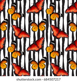 Seamless Vector Red Butterflies Pattern