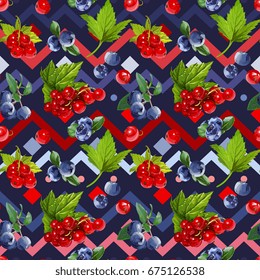 Seamless Vector Red Currant And Bilberry Pattern