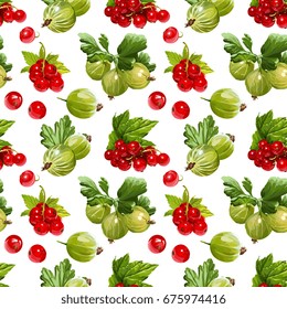 Seamless Vector Red Currant And Gooseberry Pattern