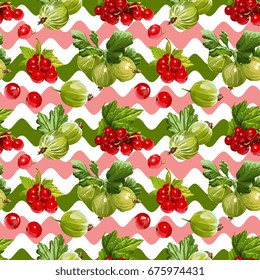 Seamless Vector Red Currant And Gooseberry Pattern
