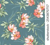 seamless vector red flower pattern on grey