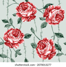 seamless vector red flower pattern on green background 