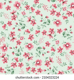 seamless vector red flower pattern on green background