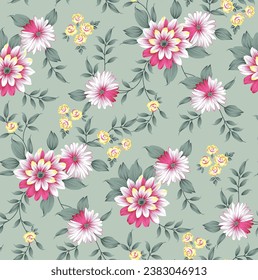 seamless vector red flower pattern on green background