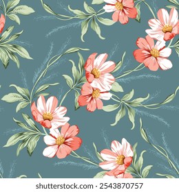 seamless vector red flower pattern on grey