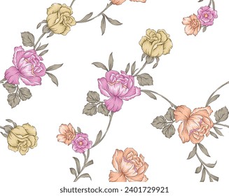 flores rojas vectoriales y patrones de hojas en fondo blanco