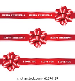 A seamless vector of red gift bows and ribbons on white background. Fully editable to enable insertion of your own text. EPS10 vector format.