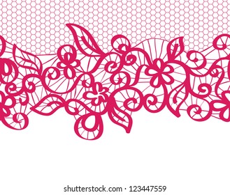 seamless vector red lace with floral pattern