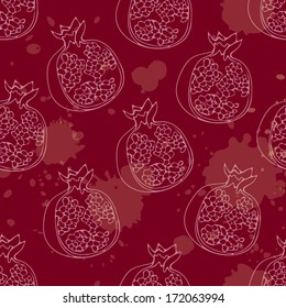 Seamless Vector Red Pomegranate Pattern