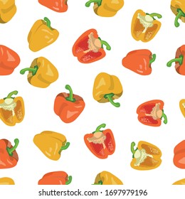 Un vector sin fisuras de pimientos rojos y amarillos. Ilustración vectorial.