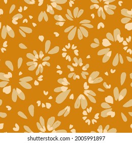 seamless vector repeat with abstract painted petals in off white on a mustard yellow background