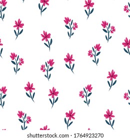 repito vectorial sin costura, patrón floral inestable con flores rosadas y azules sobre fondo blanco