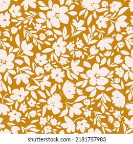 seamless vector repeat ditsy floral pattern in an off white colour on a brown background