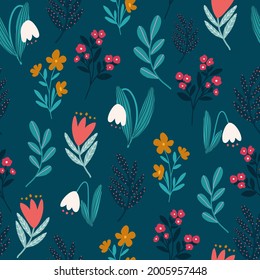 seamless vector repeat, modern abstract directional floral pattern on a blue background