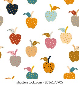 seamless vector repeat pattern with abstract apple elements in various colours on a white background