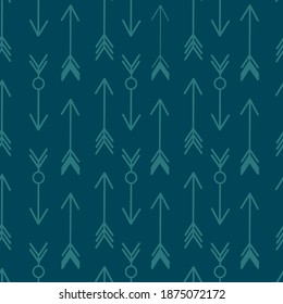 seamless vector repeat pattern with bohemian style arrows in light blue on a teal background