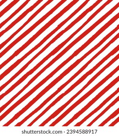 Seamless vector repeat pattern with diagonal bias red and white stripes. Grunge torn edge striping. Versatile striped backdrop, Christmas stripe pattern, Valentine, Americana red stripes.