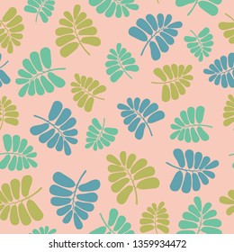 Seamless vector repeat pattern of green tropical palm leaves. Sweet surface pattern design.