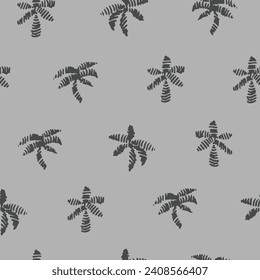 Seamless vector repeat pattern with hand drawn brush stroke palm tree silhouettes in tonal charcoal and light gray. Tropical, beach, swim, mens, boys projects.