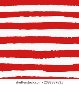 Seamless vector repeat pattern with red and white horizontal stripes. Grunge torn edge striping. Versatile striped backdrop, Christmas stripe pattern, Valentine, Americana red stripes.