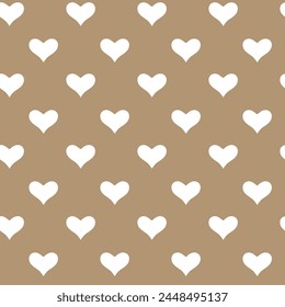 Seamless vector repeat pattern with small hand drawn doodle white hearts on kraft craft brown background. Simple cute versatile Valentines day backdrop, Christmas hearts pattern