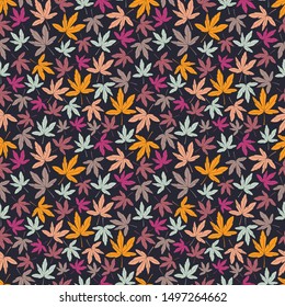 seamless vector repeat pattern texture of hand-drawn autumn leaves on a striking dark background