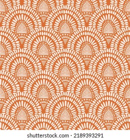 seamless vector repeat pattern with white stripes arranged in a tessallating pattern in white on a terra cotta background