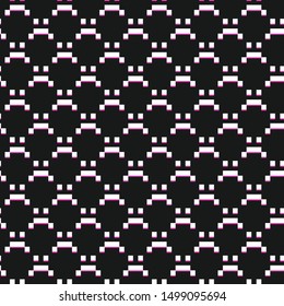 Seamless vector repeat pixel sad emoticons pattern. Stylish black background for fabric, textile, cover, wrapping, wallpaper, web etc. 10 eps design.