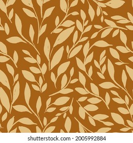 seamless vector repeat with soft hand painted leaf shapes on a mustard background