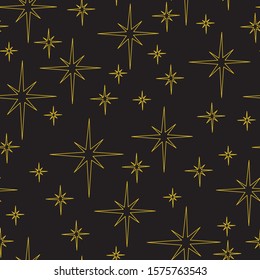 seamless vector repeat, star shapes in yellow/gold on a black background