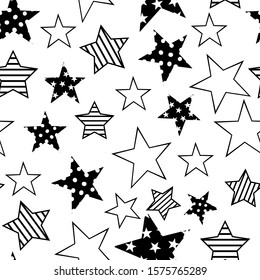 seamless vector repeat, star shapes with patterns in black and white