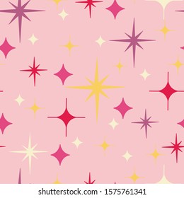 seamless vector repeat, stars, sparkles princess pattern in pink, yellow and white