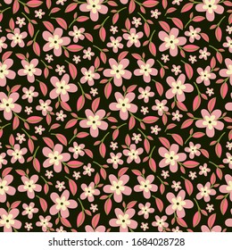 Seamless vector repeat,  summer blossom flowers ditsy print in pink prefect for textiles fabric