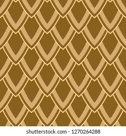 Seamless vector repeating image of scales of a gold dragon. Style fish scales. Abstract geometrical pattern. Endless texture for textile design. Vector color background.