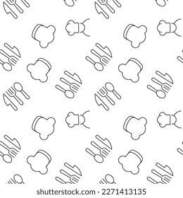 Seamless vector repeating pattern of chef, hat, kitchen utensils. It can be used for web sites, apps, clothes, covers, banners etc 