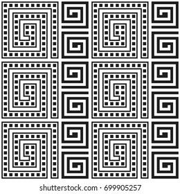 Seamless vector repeating pattern. Fashion textile print with greek design. Greece meander fabric background.