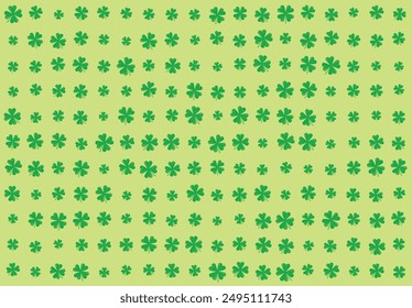 Seamless vector repeating pattern with green and cream  four leaf clover shamrock. St Patrick's day lucky clover pattern background.