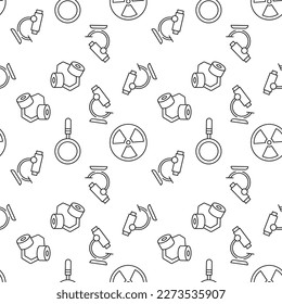 Seamless vector repeating pattern of microscope, International Hazard sign, face mask from radiation. It can be used for web sites, apps, clothes, covers, banners etc 