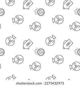 Seamless vector repeating pattern of robot vacuum cleaner, teapot, fan made of line icons for polygraphy and websites 